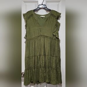 Indigo Rose Green Ruffled Sleeveless Dress (Worn Once)
